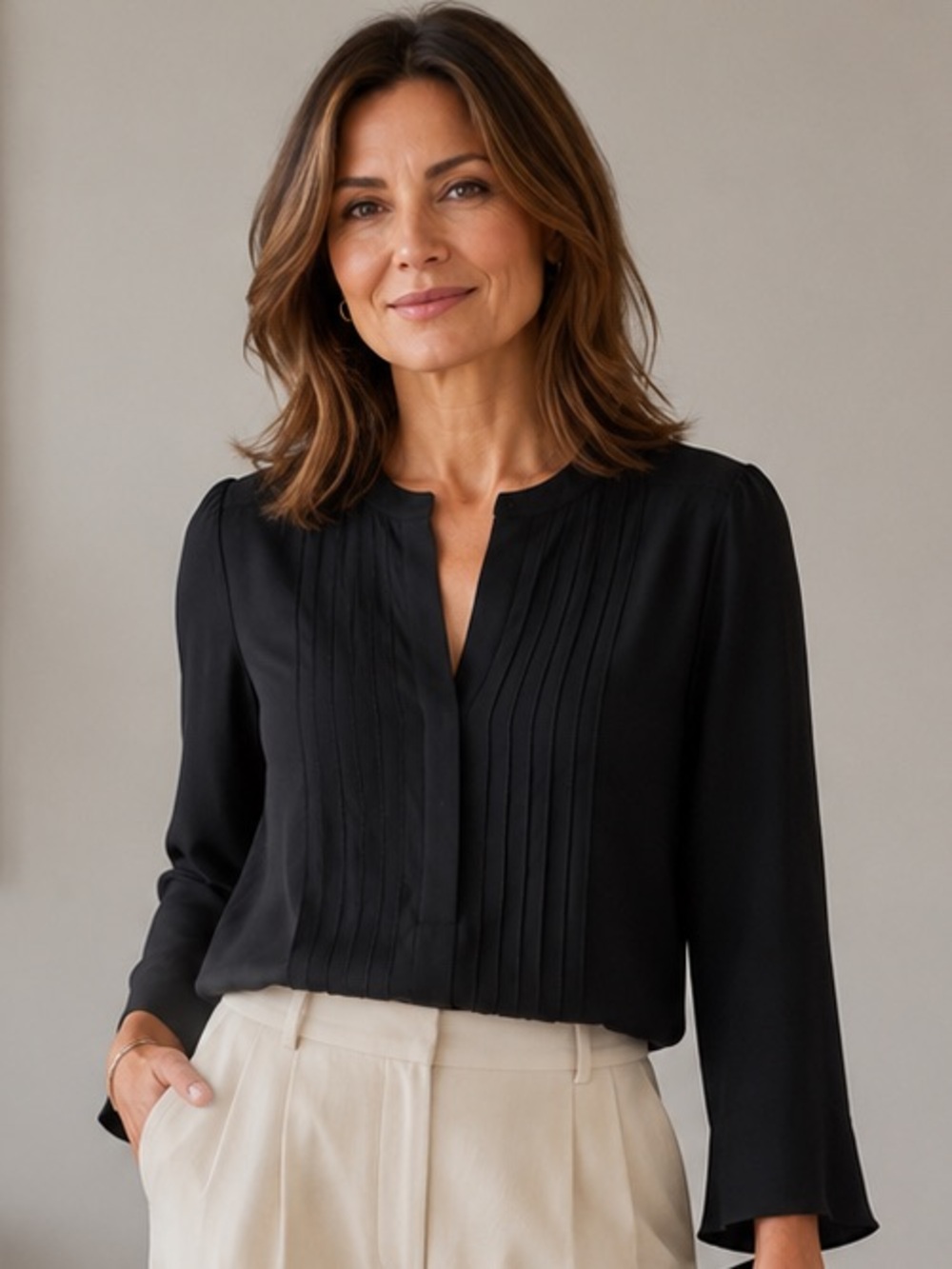 Derek Lam 100% Silk Black Popover Blouse Slight open sleeve